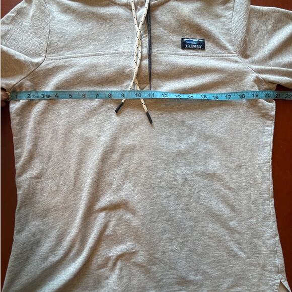 LL Bean 1/4 Button Hoodie Pullover Gray Navy Cotton Sz M Hooded Top - Picture 3 of 8